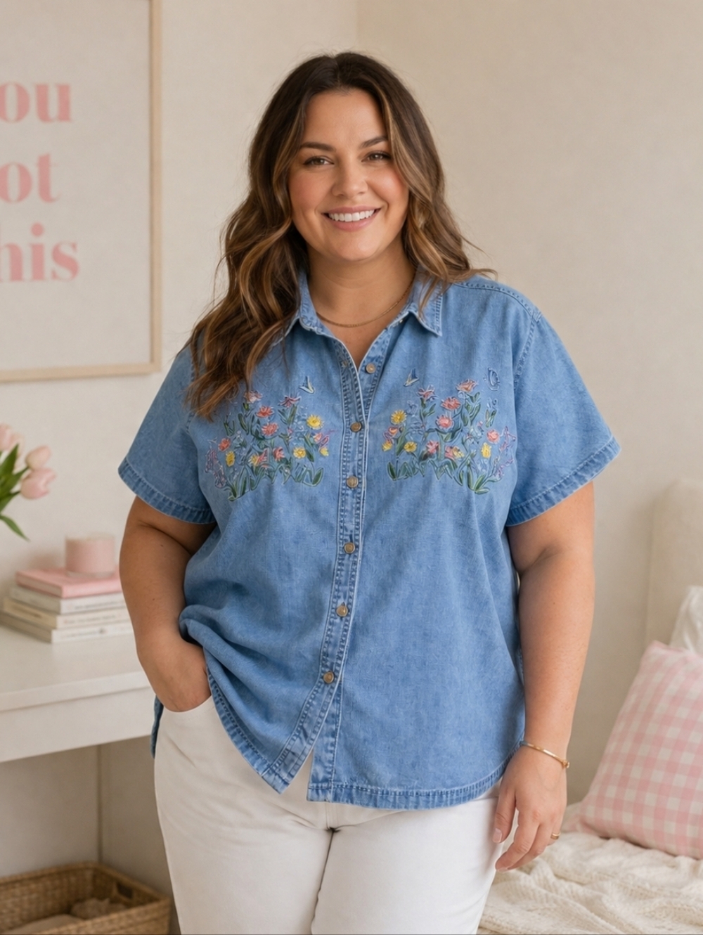 Vintage Bobbie Brooks Denim Embroidered Shirt Cotton